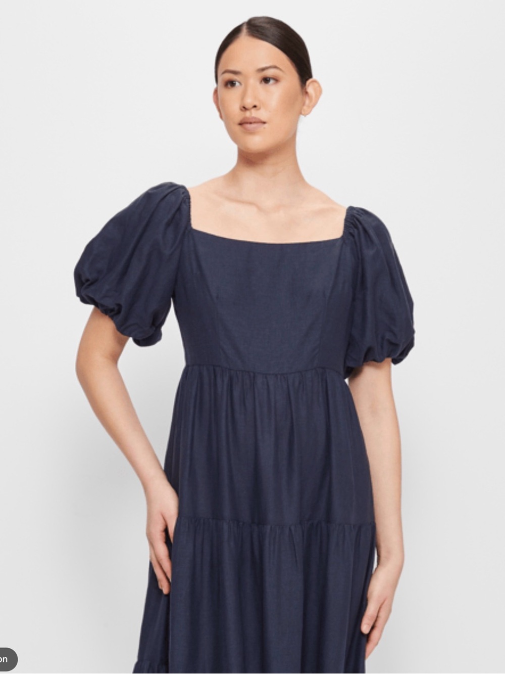 JODIFL Navy Square Neck Puff Sleeve Midi Dress